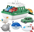 Barco Ferry con 4 Coches y 4 Juguetes de Baño de Cuerda, Juguete de Baño para Niños Vehículo Flotante Ballenas Submarinos Cisnes Cohetes, Conjunto de Juguetes de Bañera Baño Piscina Playa para