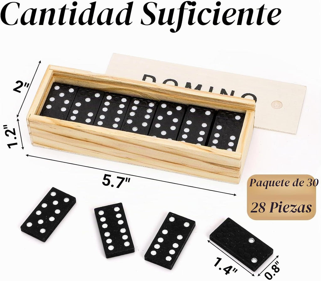 Noamus Juego de 30 mini dominó de madera, juego de dominó doble de 6 con estuche de madera e instrucciones (idioma español no garantizado), regalo de fiesta de dominó a granel, juego de caja de viaje de dominó de 28 azulejos, actividad de mesa clásica en