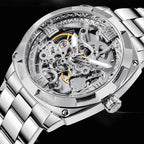 Tiong Reloj mecánico para hombre, de acero inoxidable, automático, con esqueleto, impermeable, para el día del padre, regalo