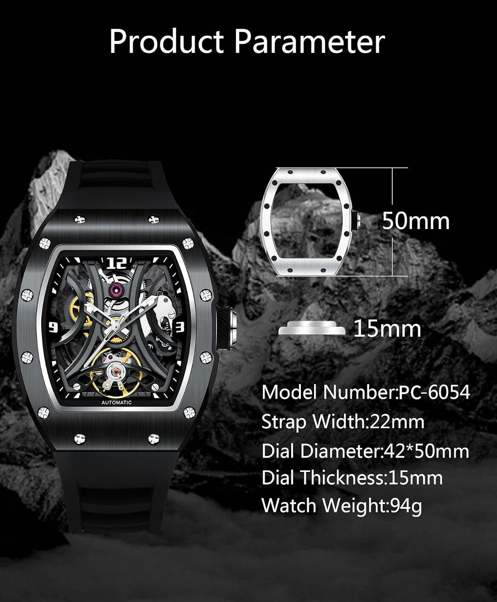 Paras Crown Relojes Automáticos para Hombre Caja de Acero Correa de Silicona Analógico 30M Resistente al Agua Reloj Mecánico Relojes de Moda para Hombre Relojes De Hombre