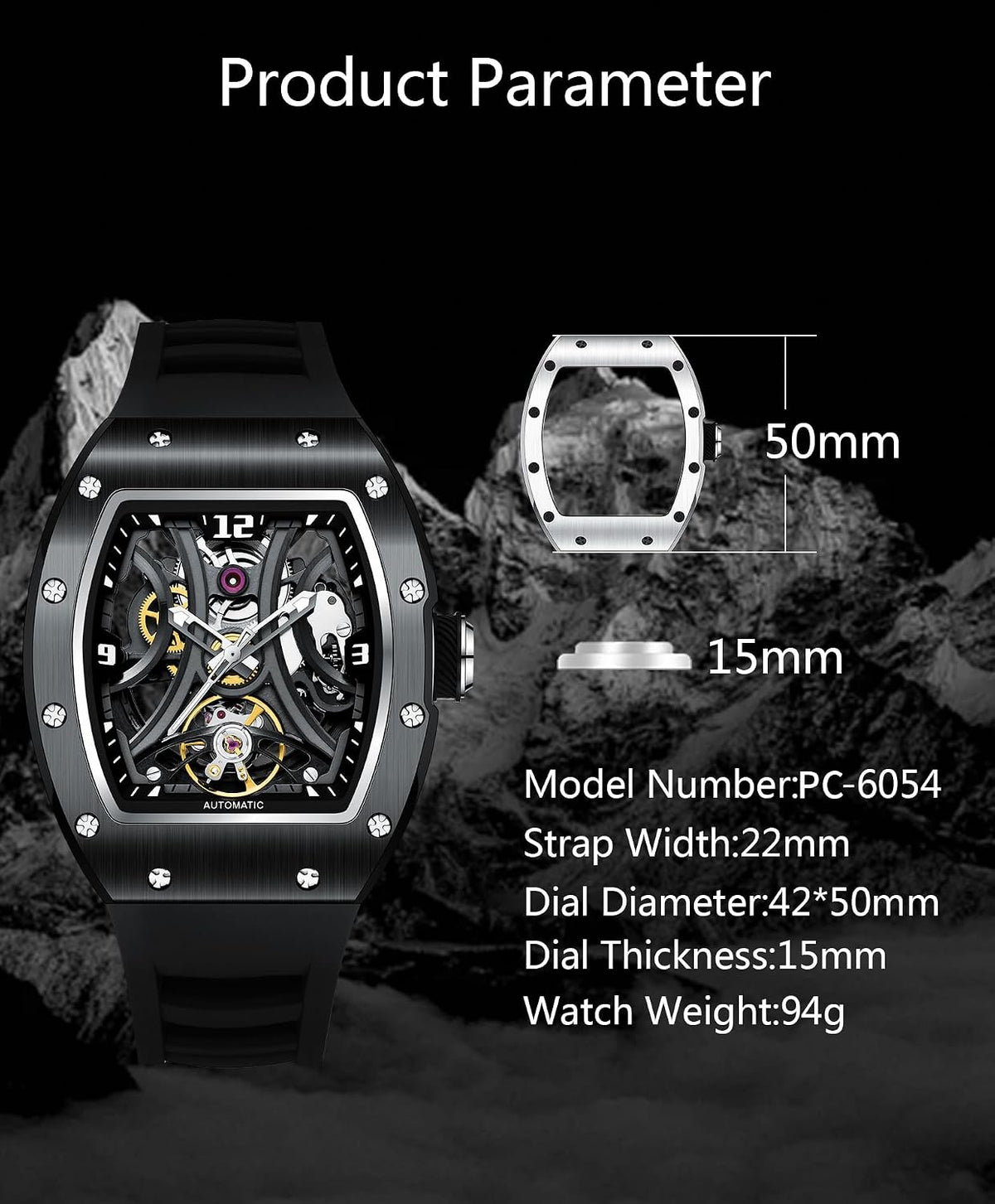Paras Crown Relojes Automáticos para Hombre Caja de Acero Correa de Silicona Analógico 30M Resistente al Agua Reloj Mecánico Relojes de Moda para Hombre Relojes De Hombre