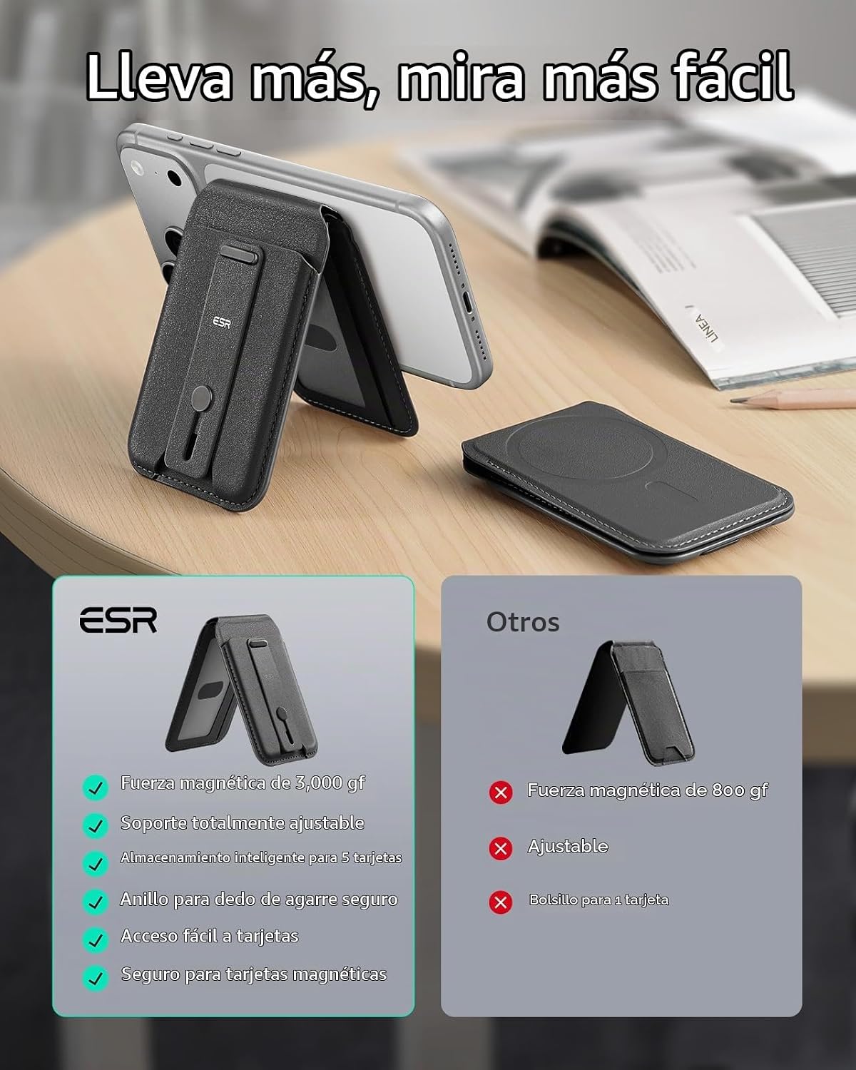 ESR Soporte para cartera MagSafe con agarre, 5 tarjetero, bloqueo RFID