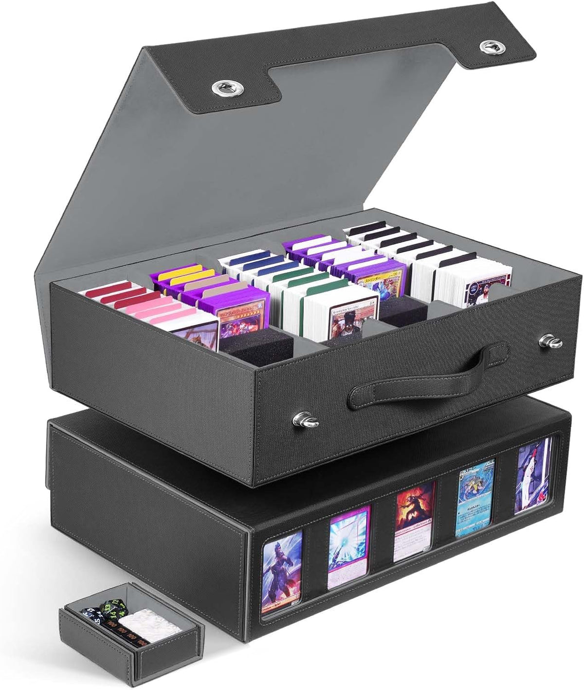 ZLCA Tarjetero/caja de almacenamiento para cartas de 5 filas con asa, caja de almacenamiento MTG