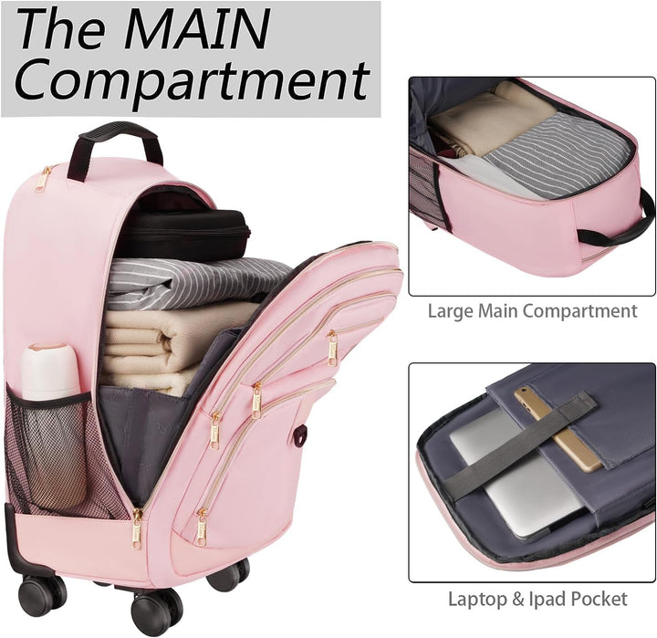 MATEIN Mochila con ruedas para mujeres, bolsa de 18 pulgadas para l...