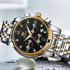 OLEVS Relojes para Hombre de Lujo a prueba de agua Lúminosos de lectura fácil Cronógrafo Con Esmalte Dorado Completo / Blanco Dial / Cara Negra Calendario Pulsera Relojes