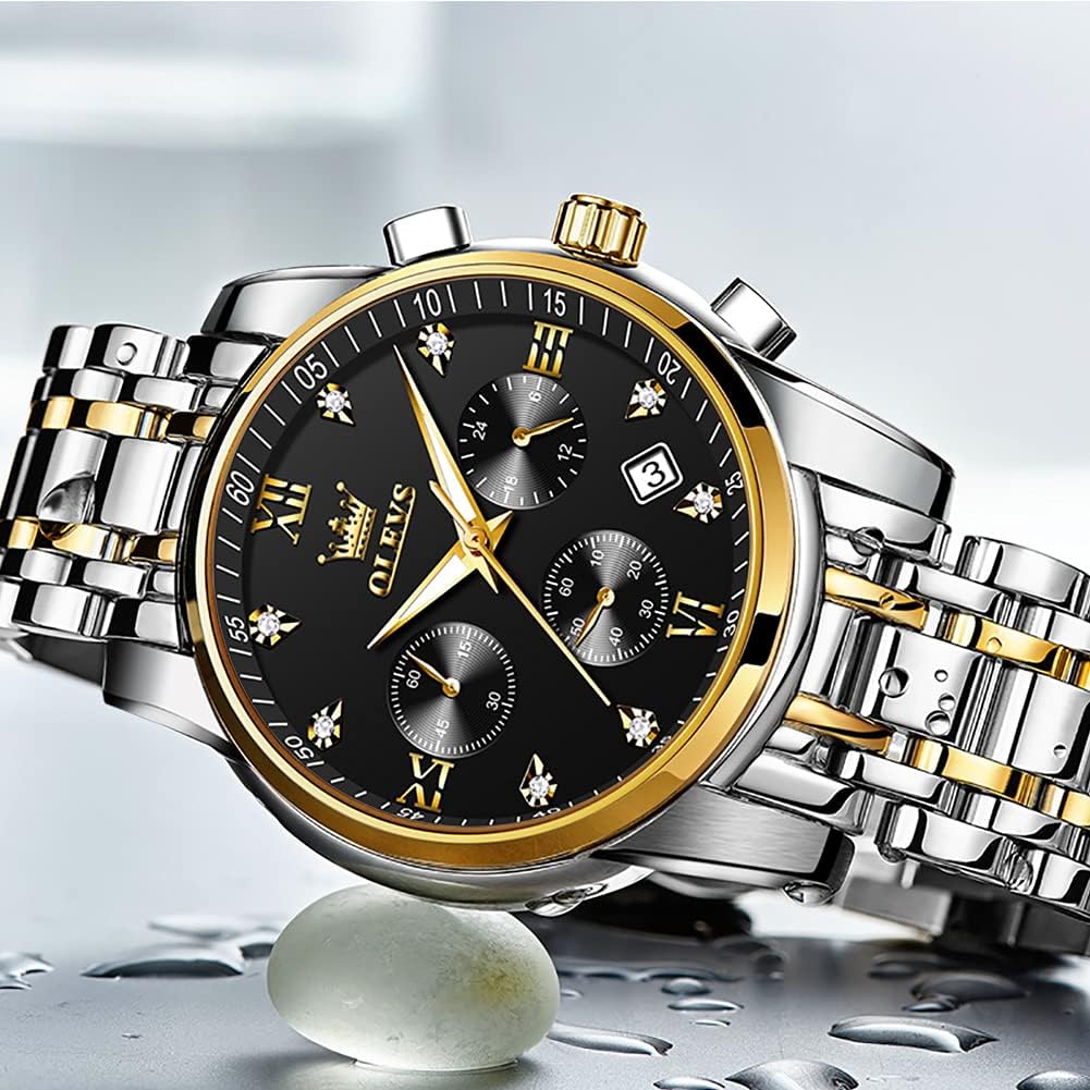 OLEVS Relojes para Hombre de Lujo a prueba de agua Lúminosos de lectura fácil Cronógrafo Con Esmalte Dorado Completo / Blanco Dial / Cara Negra Calendario Pulsera Relojes