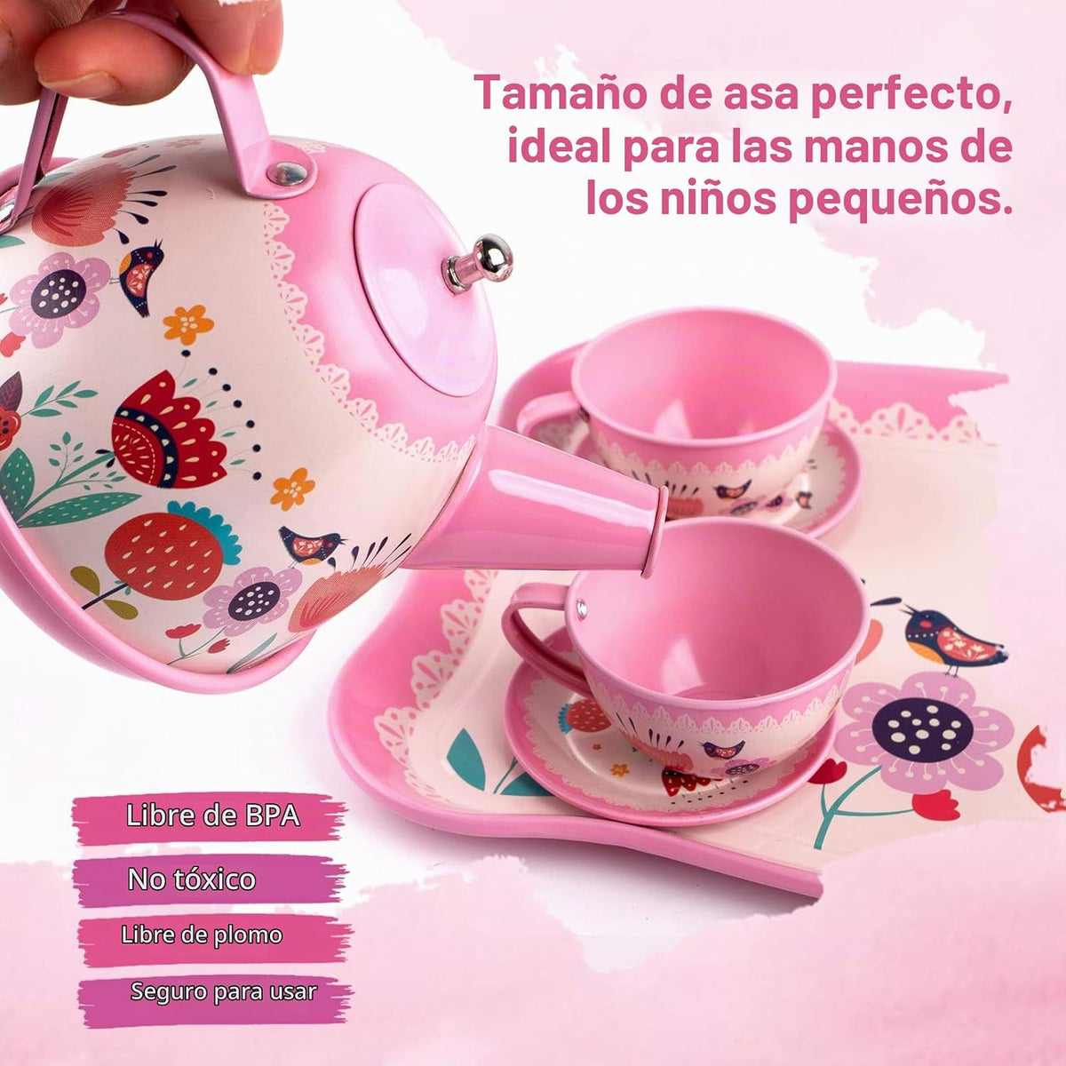 D-FantiX Juego de té para niñas pequeñas, 15 piezas, juego de té de lata