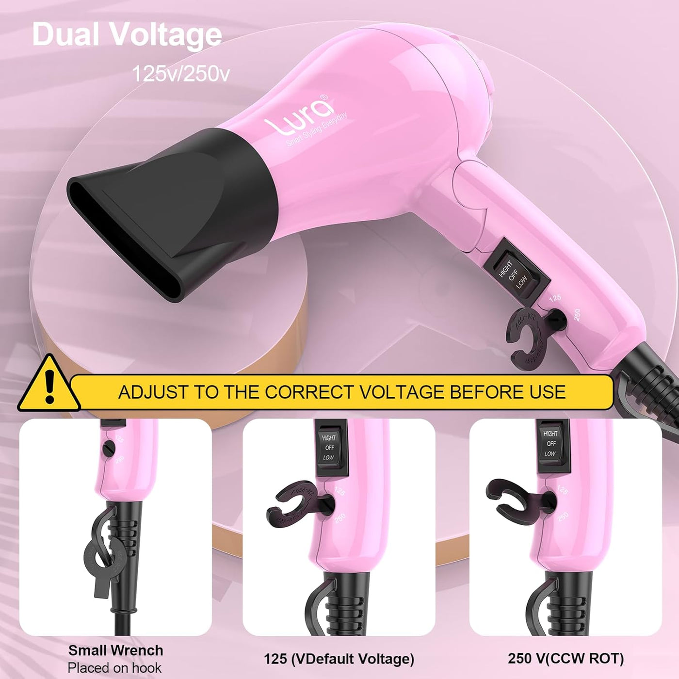 Dreyr Mini - Secador de pelo plegable para viajes internacionales,...