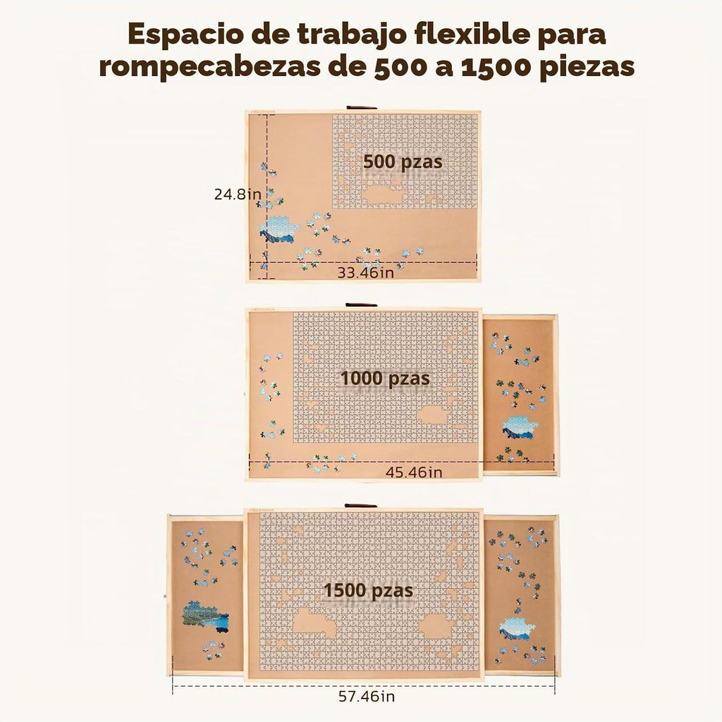 Mesa de rompecabezas con patas, 2 cajones y 6 bandejas de