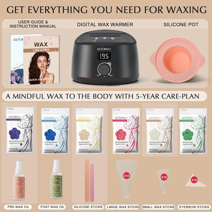 KOTAMU Kit de depilación: calentador de cera profesional para mujer...