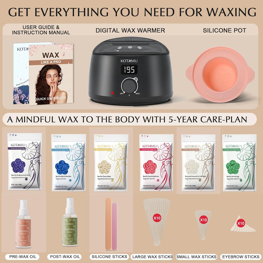 KOTAMU Kit de depilación: calentador de cera profesional para mujer...