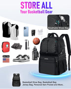 Mochila de baloncesto con compartimento para pelotas y zapatos, gran bolsa de accesorios deportivos de baloncesto