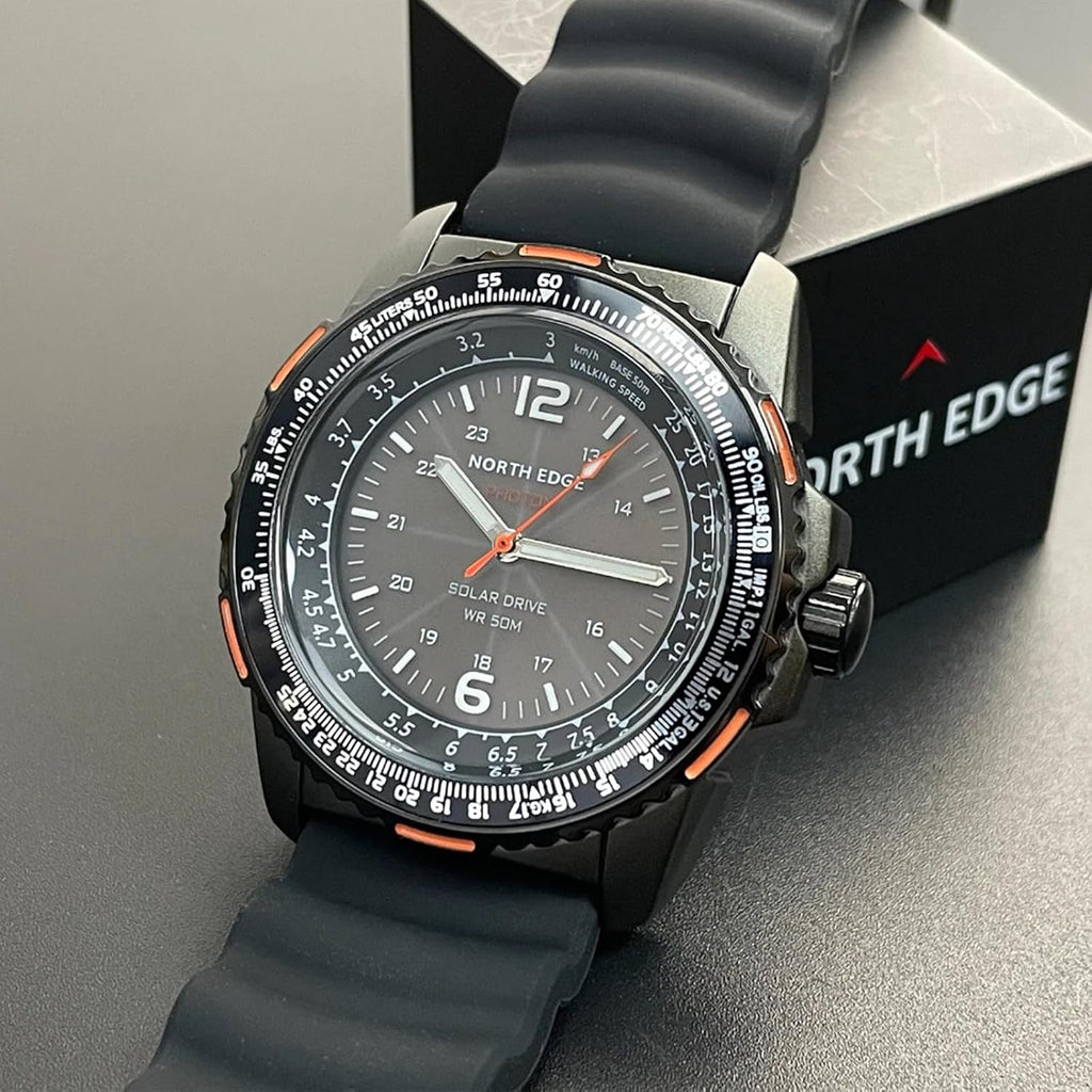 Reloj de piloto con energía solar Photon para hombre, reloj deportivo militar, 5ATM/164FT a prueba de agua, manecillas luminosas, bisel giratorio, correa de silicona