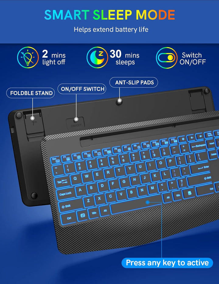 Teclado inalámbrico con 7 retroiluminaciones de colores, reposamuñe...