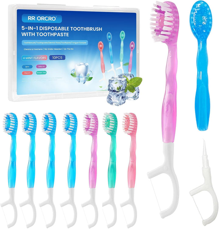 Paquete de 10 cepillos de dientes desechables con púa de pasta de d...