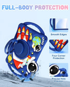 Boaretiu - Funda para iPad A16/10ª generación, diseño de astronauta de dibujos animados con correa y soporte giratorio y asa para niños, niñas, adolescentes, silicona 3D para iPad A16 de 11ª