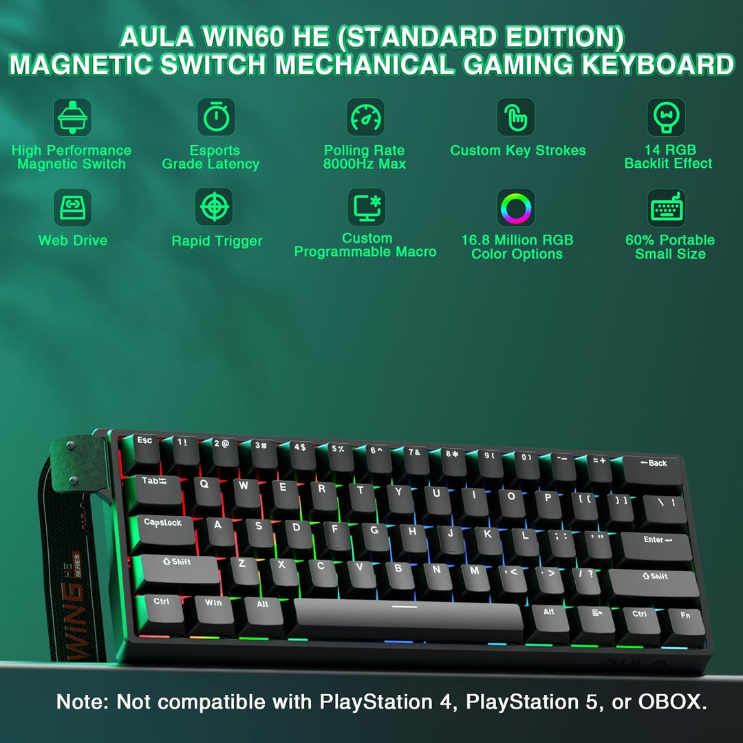 Aula WIN60 HE - Teclado mecánico para juegos 60% con cable, interru...