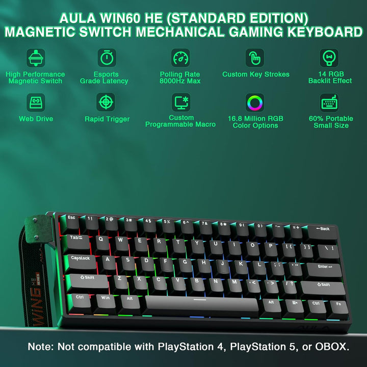Aula WIN60 HE - Teclado mecánico para juegos 60% con cable, interru...