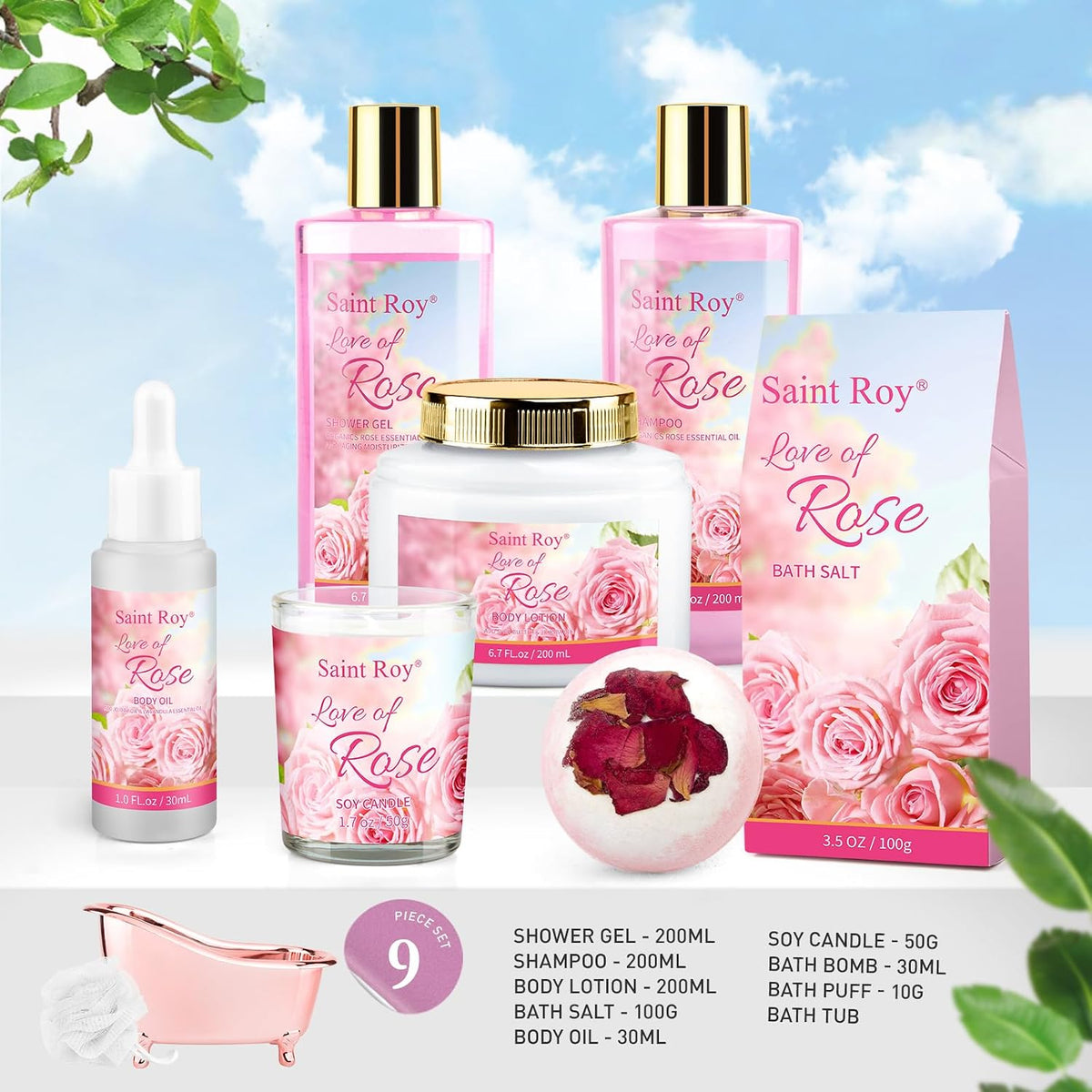 Regalos de spa para mujeres, regalos de spa de rosas, juego de cesta de