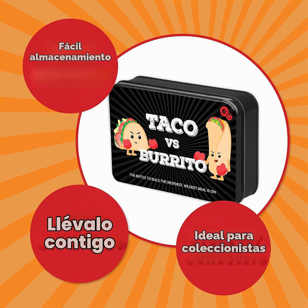 Lata de coleccionista de Taco vs Burrito - El sorprendentemente estratégico juego de cartas salvajemente popular creado por un niño de 7 años - 5 formas de jugar - Juegos divertidos en familia para