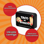 Lata de coleccionista de Taco vs Burrito - El sorprendentemente estratégico juego de cartas salvajemente popular creado por un niño de 7 años - 5 formas de jugar - Juegos divertidos en familia para