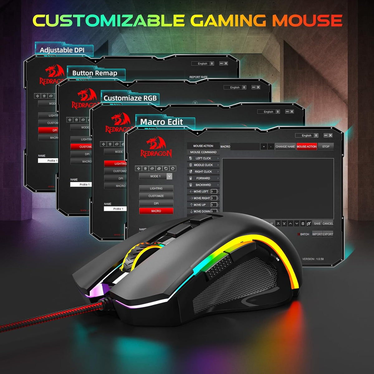Redragon M602 Mouse para juegos, mouse ergonómico RGB para juegos c...