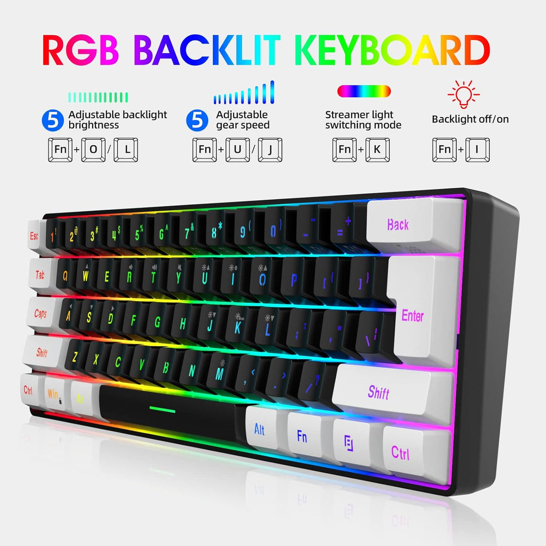 Snpurdiri 60% Teclado para videojuegos con cable, pequeño teclado p...