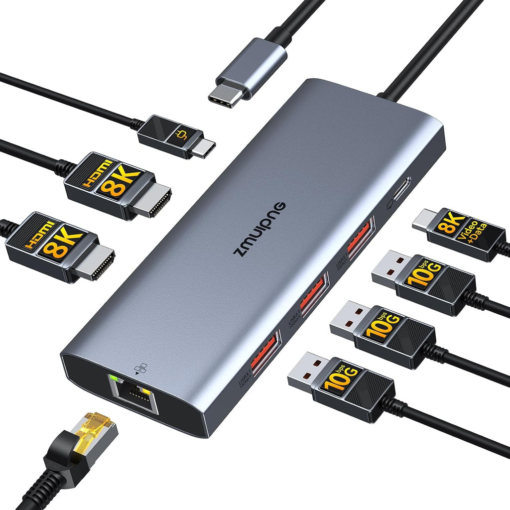 Laptop USB C Docking Station Dual HDMI Monitors 8K USB C Video USB-C Hub