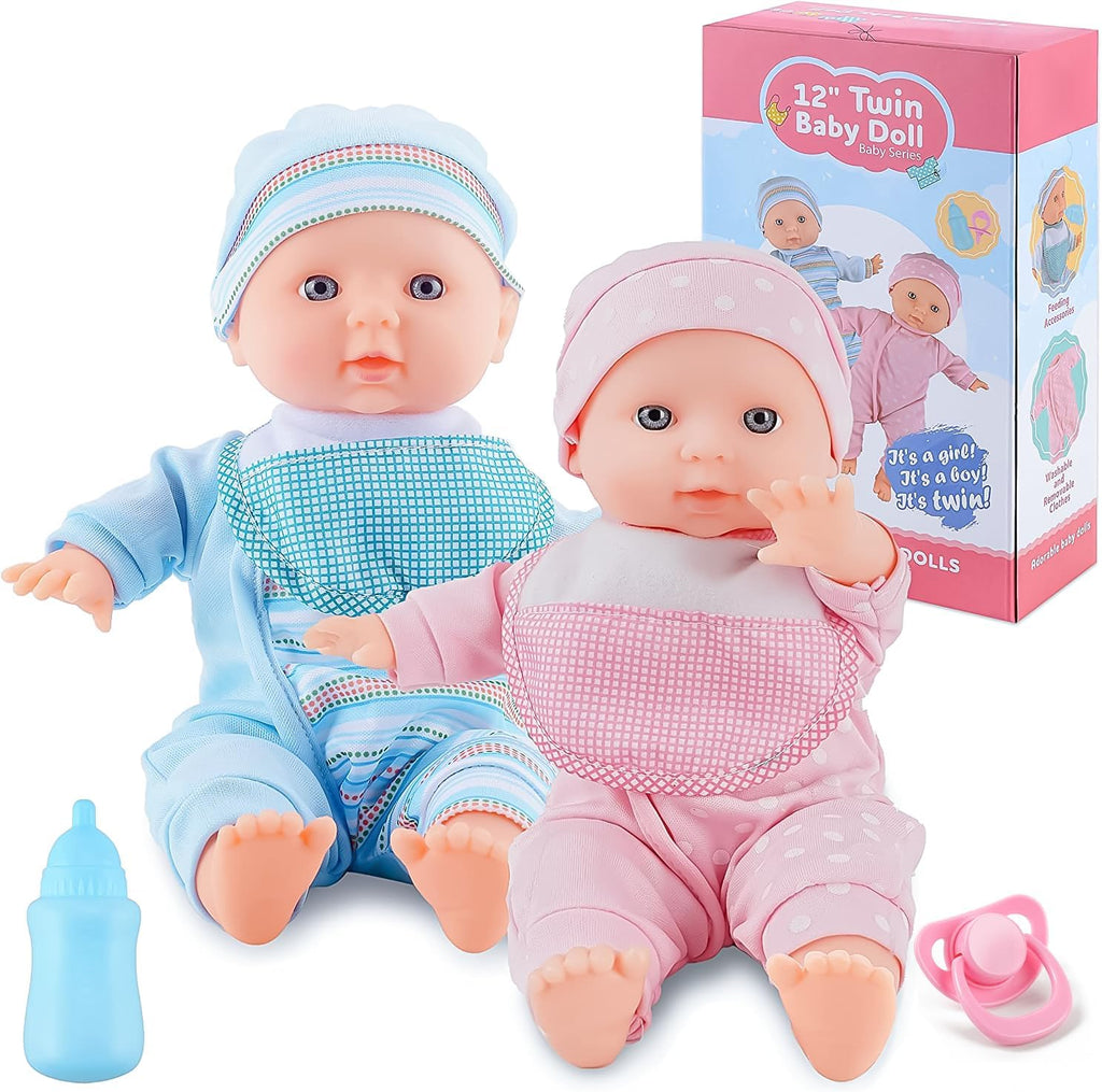 SMILESSKIDDO Twin Baby Dolls - 12 inch Two Soft Body Baby Doll Set