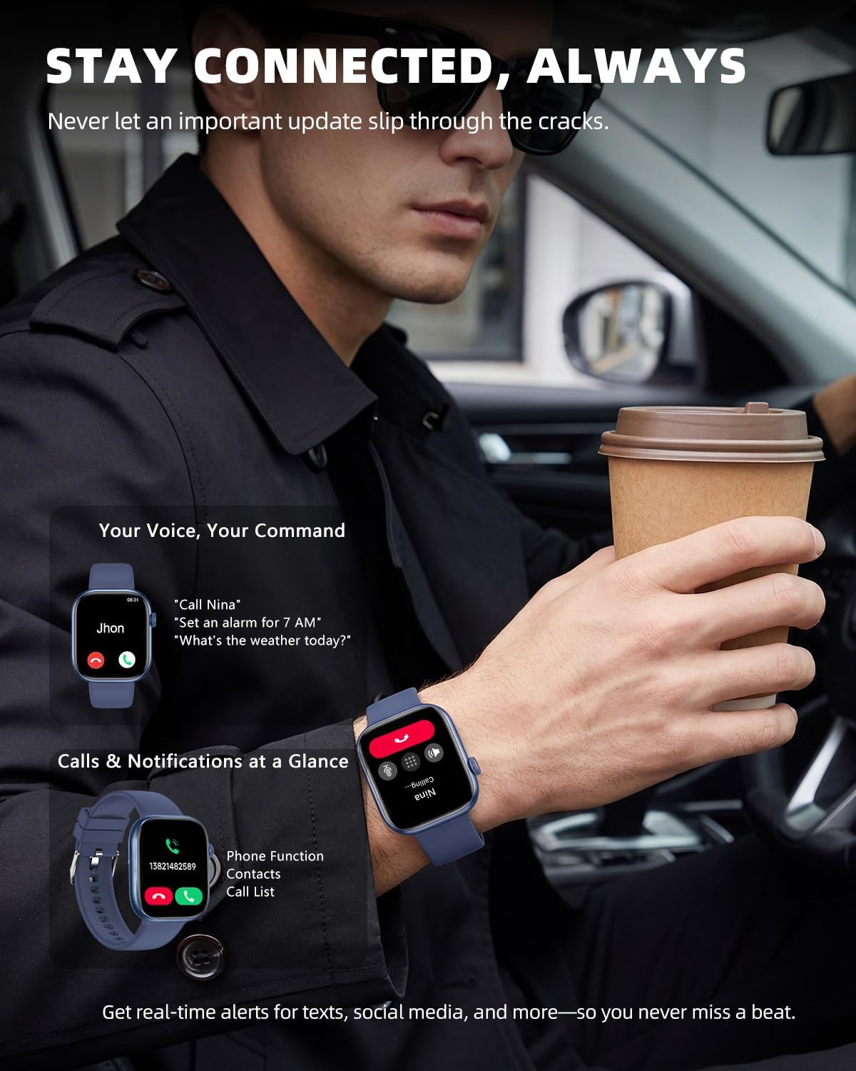 Reloj inteligente para mujeres y hombres, rastreador de actividad física y sueño con pantalla táctil HD de 1.83 pulgadas, reloj inteligente de llamadas Bluetooth para Android/iOS, IP67