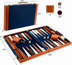 Juegos de backgammon premium para adultos, juegos de mesa de backgammon grandes de 17.5 pulgadas, juego de backgammon portátil de cuero sintético para viajes, regalos clásicos de juego de estrategia