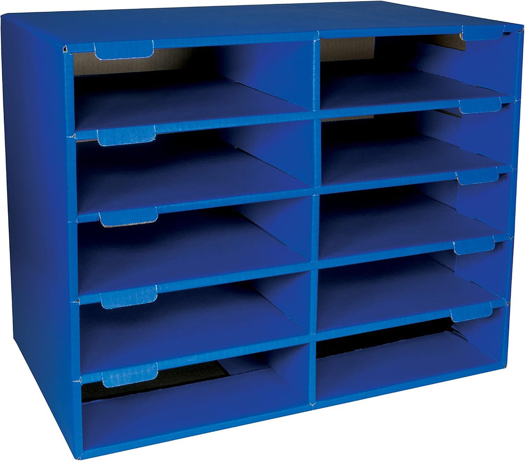 Classroom Keepers - Buzón de cartón resistente, 10 ranuras, azul, 16-5/8 pulgadas de alto x 21 pulgadas de ancho x 12-7/8 pulgadas de profundidad, 1 unidad