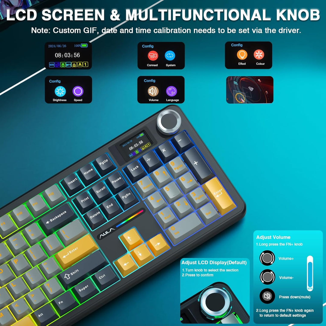 AULA F108 PRO - Teclado mecánico inalámbrico con pantalla y perilla...