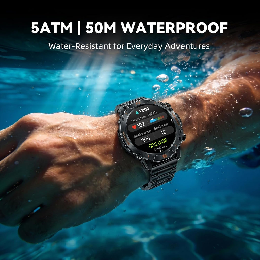WalkerFit Smartwatch Robusto para Hombre, 1.43" AMOLED, 5ATM a prueba de agua, 2 correas