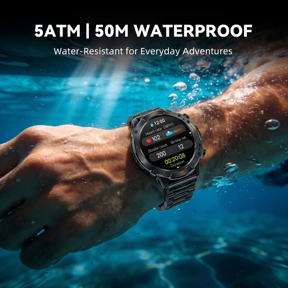 WalkerFit Smartwatch Robusto para Hombre, 1.43" AMOLED, 5ATM a prueba de agua, 2 correas