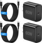 Cargador USB C de 60 W, cargador súper rápido de 60 vatios tipo C con 2