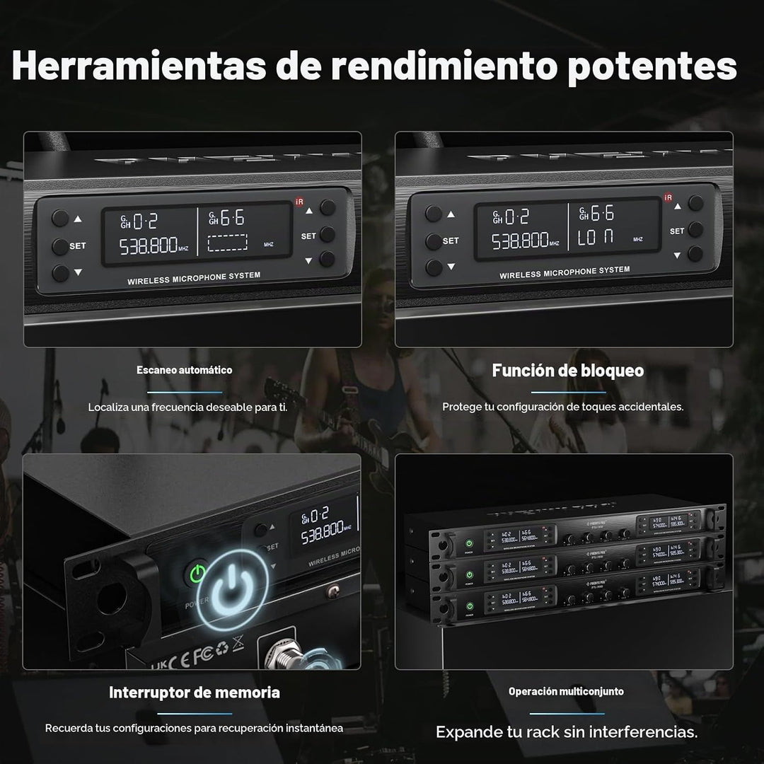 Phenyx Pro Sistema de micrófono inalámbrico de 4 canales, set de mi...