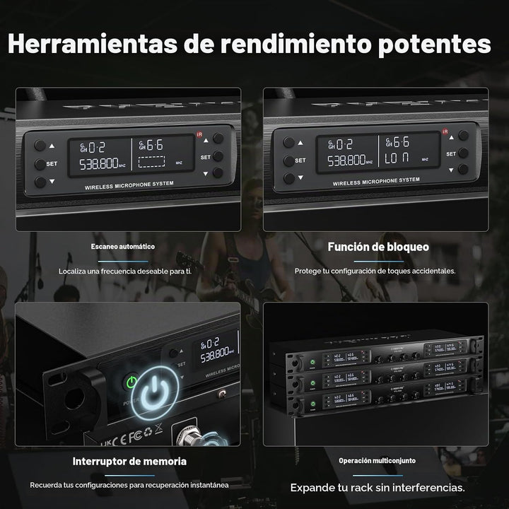 Phenyx Pro Sistema de micrófono inalámbrico de 4 canales, set de mi...