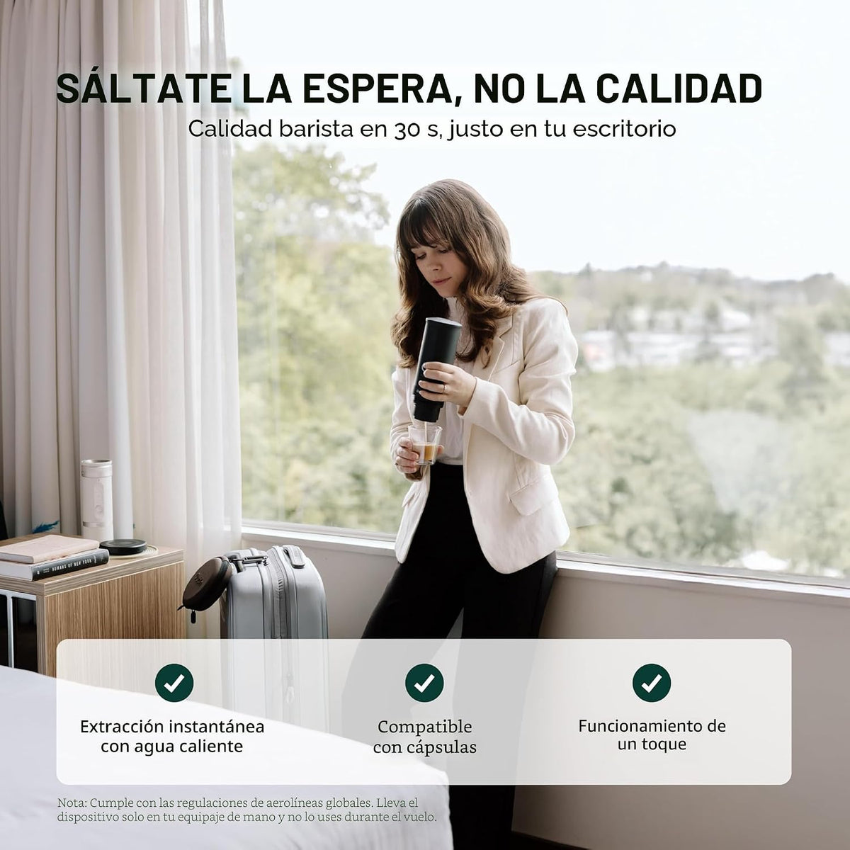 OutIn Nano - Máquina de café eléctrico portátil con molinillo de café eléctrico portátil Fino, marrón y gris
