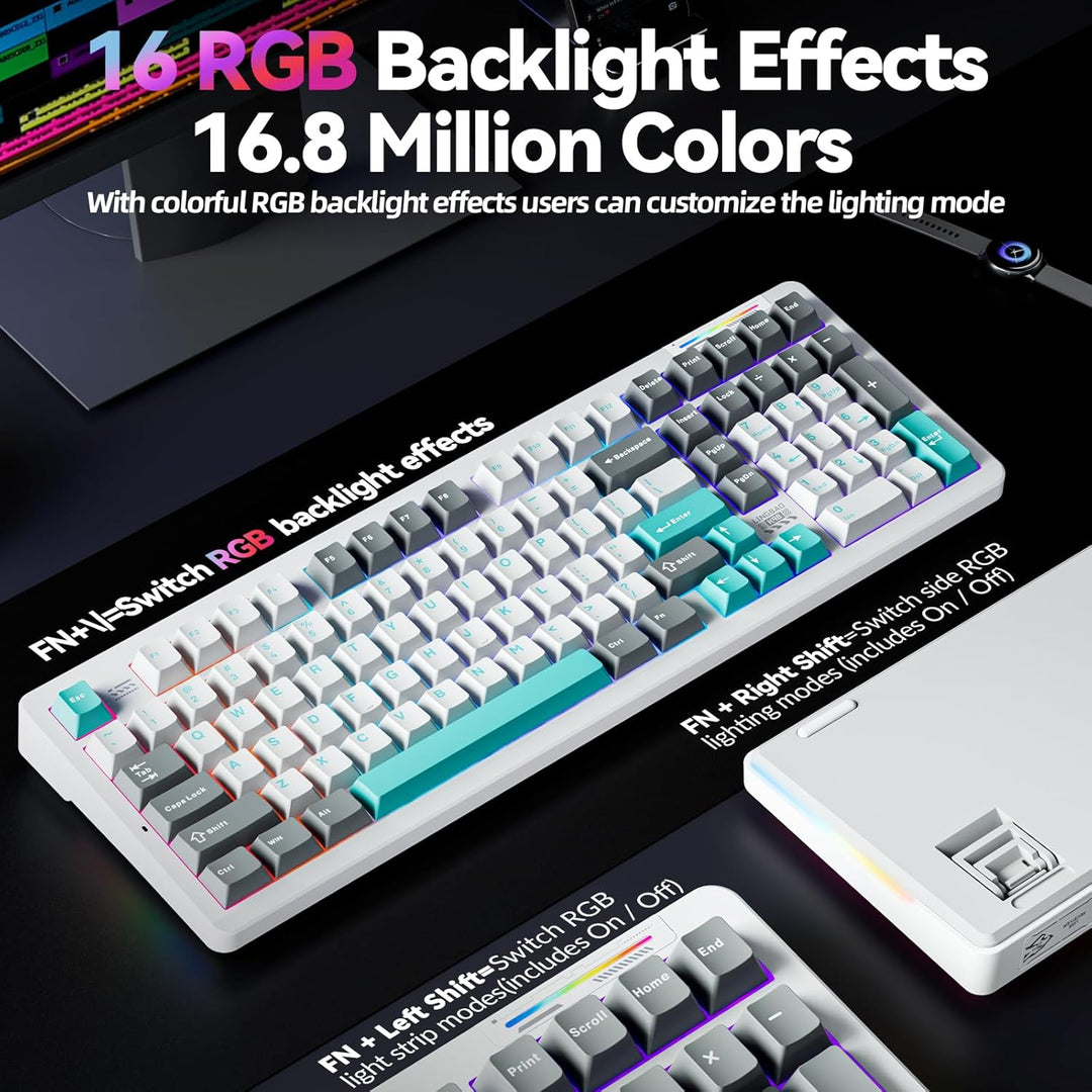 LINGBAO K98 - 96% teclado mecánico inalámbrico, batería de 10000 mA...