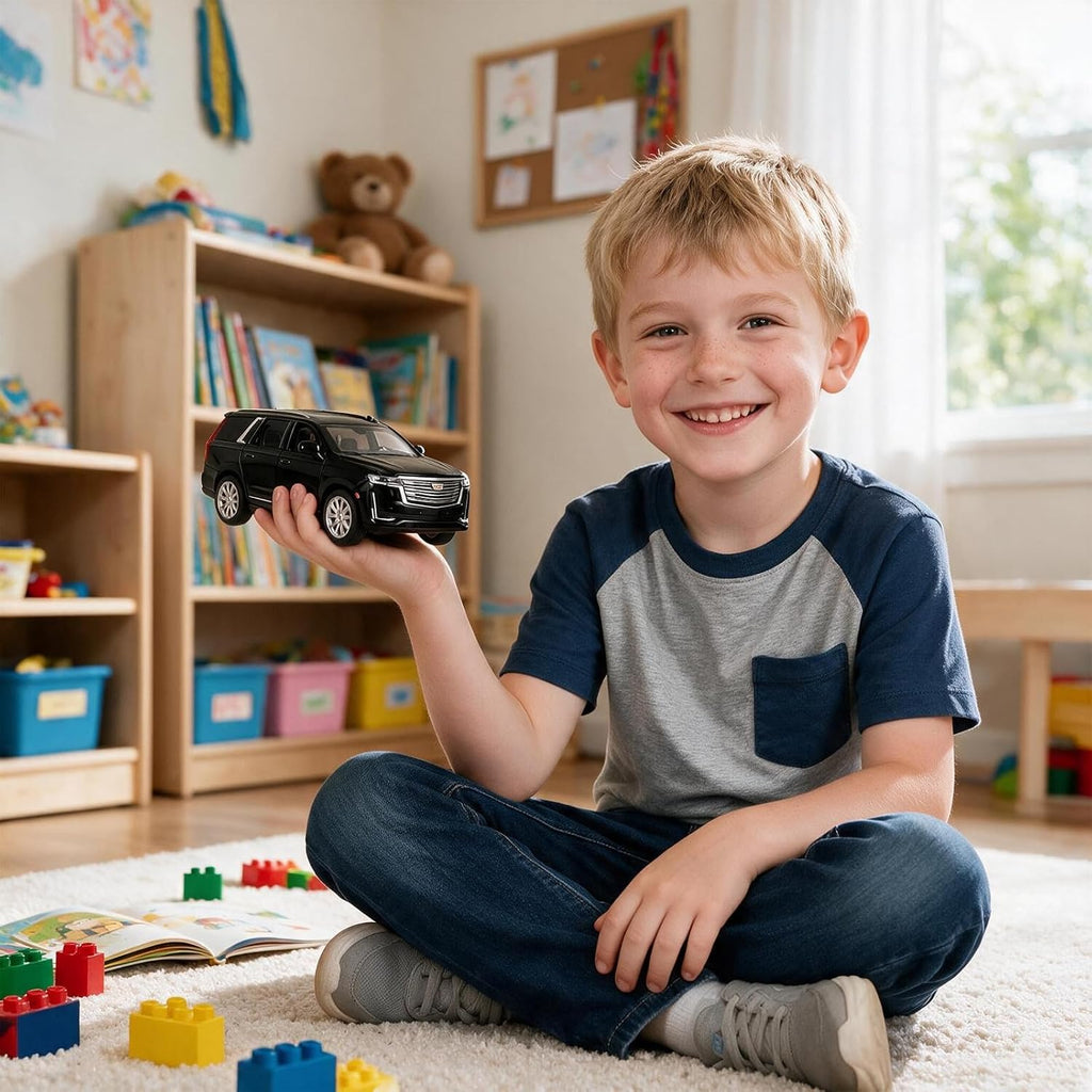 Modelo de automóvil a escala 1/32 compatible con Escalade SUV, vehículo de juguete fundido a presión, aleación de zinc con sonido y luz para adultos, niños y niñas, 3, 4, 5, 6, 7, 8, negro