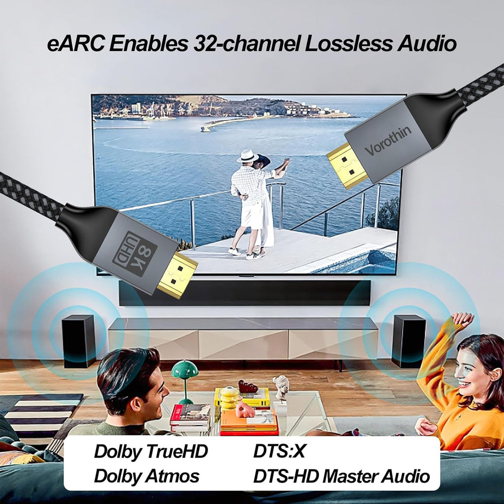 Cable HDMI 8K de 6 pies, paquete de 5 unidades, cable HDMI de alta velocidad para monitor de computadora de 48 Gbps, cable HDMI blindado Cl3 8K @60Hz, 4K @144 Hz/120 Hz, HDR10+ para TV, barra de