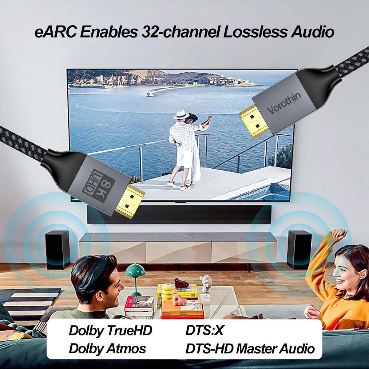 Cable HDMI 8K de 6 pies, paquete de 5 unidades, cable HDMI de alta velocidad para monitor de computadora de 48 Gbps, cable HDMI blindado Cl3 8K @60Hz, 4K @144 Hz/120 Hz, HDR10+ para TV, barra de