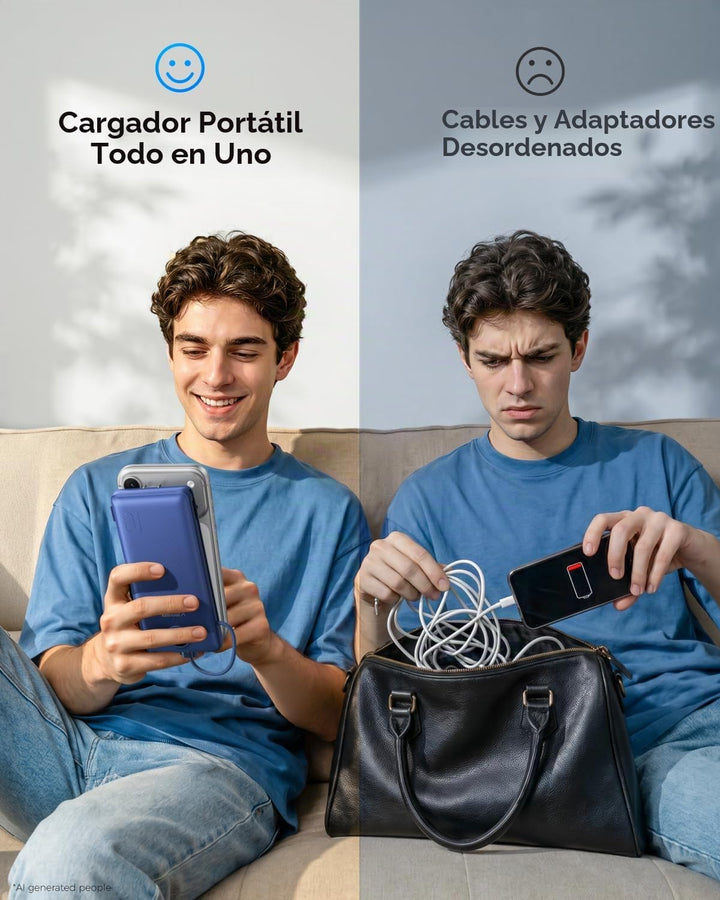 VEGER Cargador portátil con enchufe AC incorporado y cables, todo e...