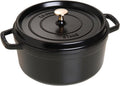 STAUB - Horno holandés de hierro fundido de 5.5 cuartos de galón, redondo, fabricado en Francia, sirve 5-6, negro mate