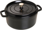 STAUB - Horno holandés de hierro fundido de 5.5 cuartos de galón, redondo, fabricado en Francia, sirve 5-6, negro mate