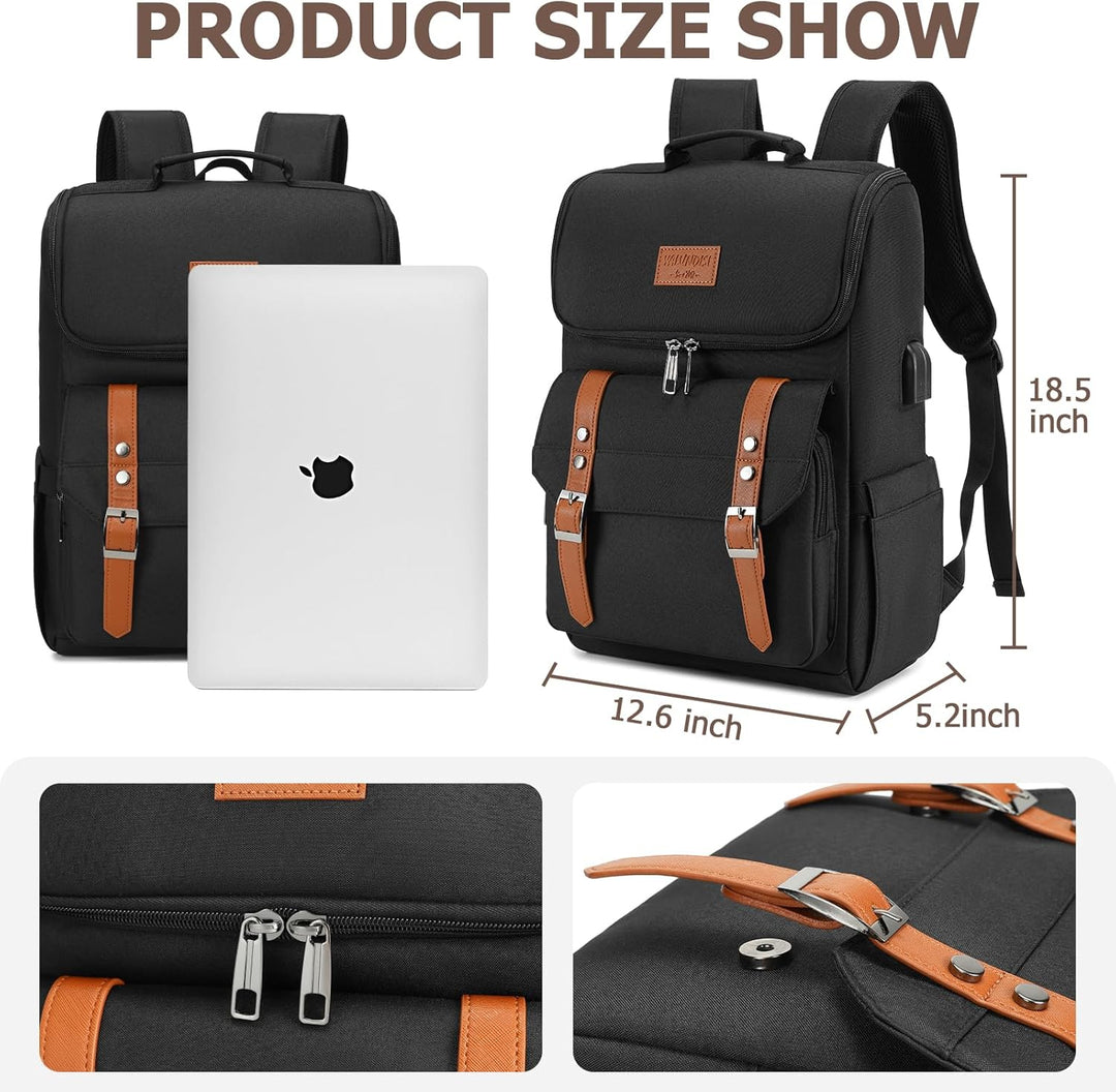 YALUNDISI Mochila vintage de viaje para laptop con puerto de carga...