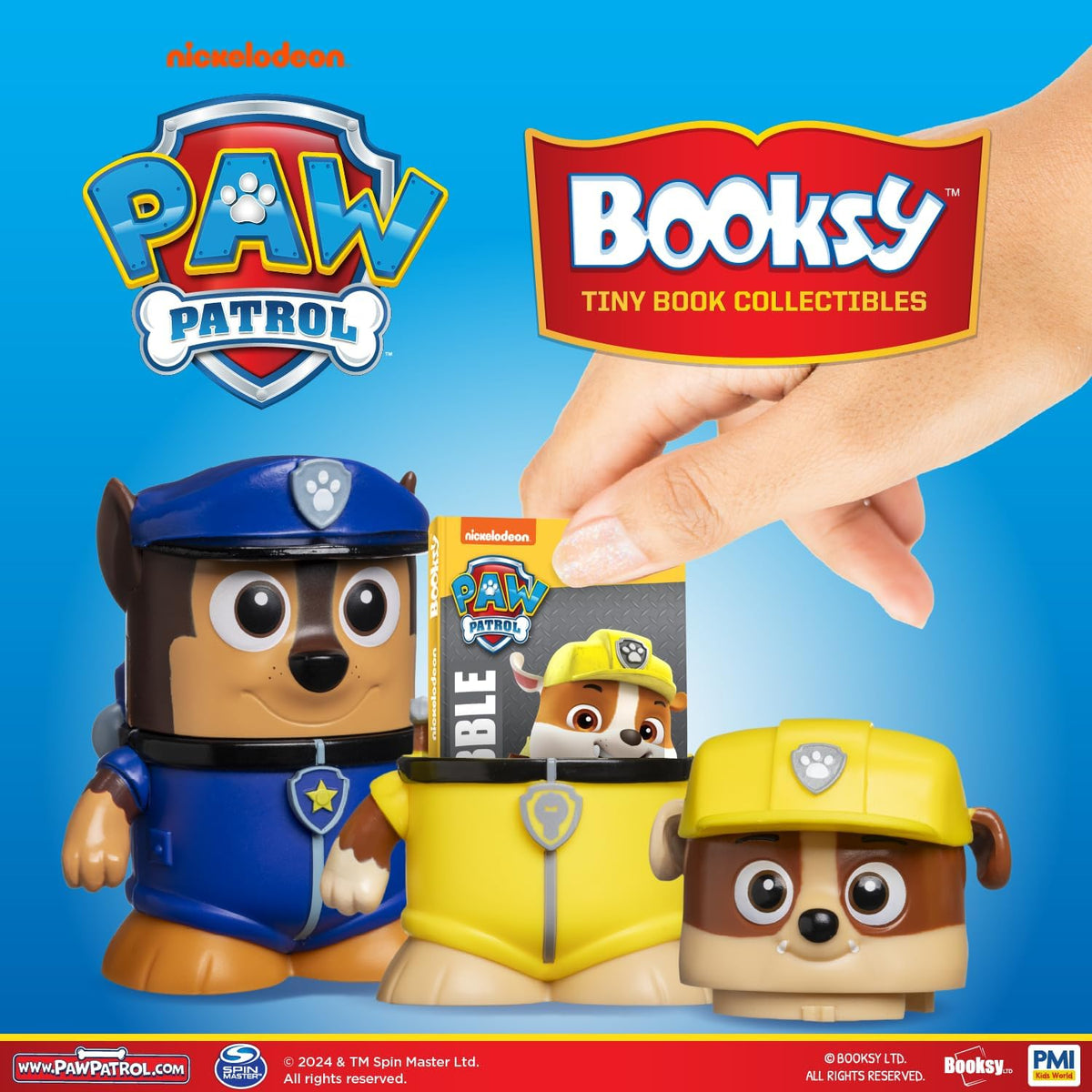 P.M.I. PAW Patrol - Paquete de 6 figuras de acción coleccionables con libros de cuentos ocultos, juguetes para niños y niñas de 3 a 8 años, licencia oficial, incluye Chase, Marshall, Skye, Rubble, Rocky y Liberty