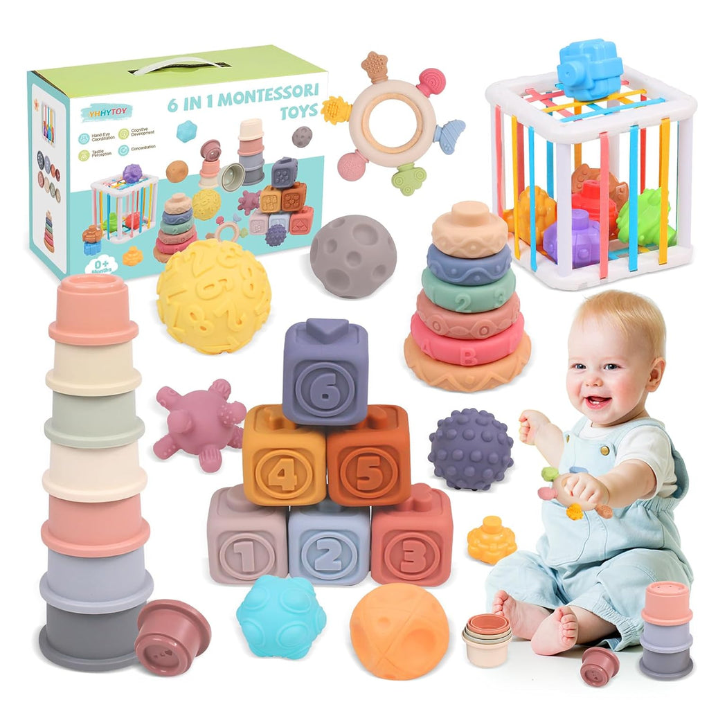 Juguetes Montessori 6 en 1 para bebés de 0-6-6-12 meses, regalos para bebés
