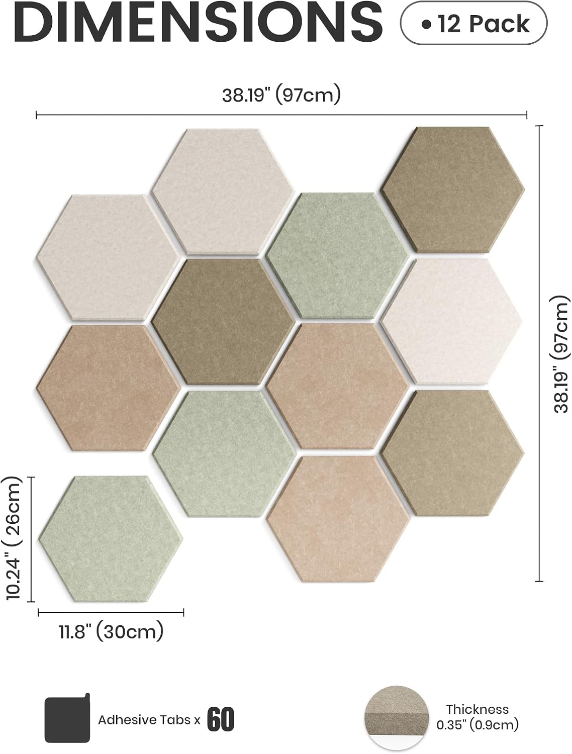 Paquete de 12 azulejos hexagonales de fieltro para tablón de